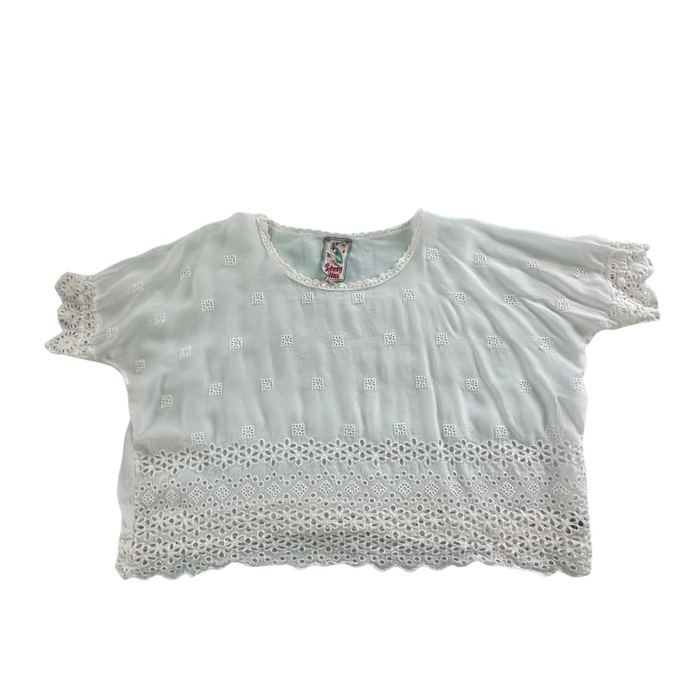 Johnny Was White Embroidered Crochet Trim Blouse – Boho Chic